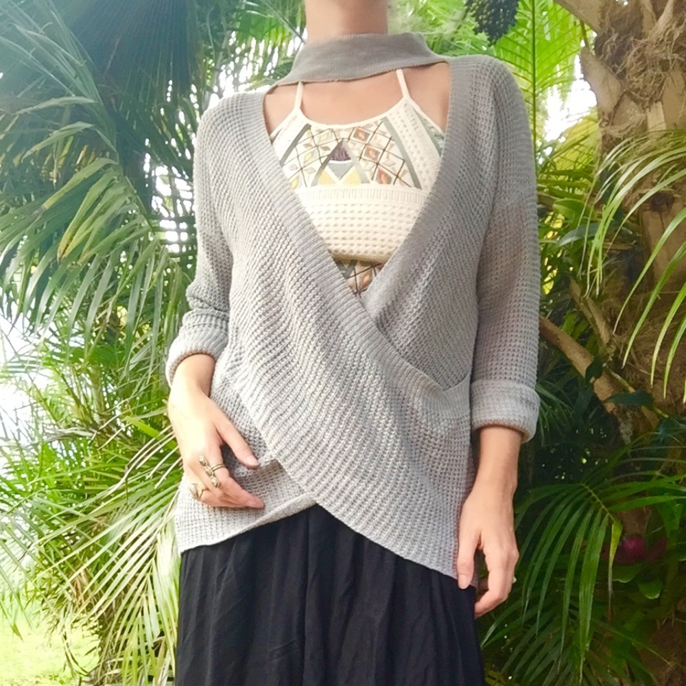 NWT VERY J Gray Oversized Wrap Sweater